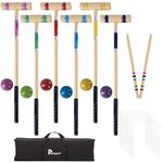 Pointyard Six Player Croquet Set, 28In Croquet Set with Wooden Mallets/Colored Ball/Wickets/Stakes for Lawn/Backyard Game/Park-for Kids/Teenager/Family