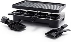 GreenLife Raclette Indoor Tabletop Grill, Healthy Ceramic Nonstick, 2-in-1 Grill and Griddle, 8 Square Nonstick Pans, Adjustable Temperature Control, Easy Indicator Light, PFAS-Free, Black