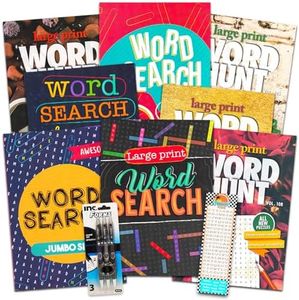 8 Large Print Word Search Books for Adults, Seniors - Set of 8 Jumbo Word Hunt Puzzle Books with Large Print Plus 4 Pens and Bookmark (Over 700 Word Find Puzzles)