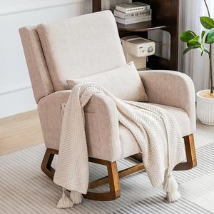 COCO DESIGN Nursery Rocking Chair, Nursing Rocking Chair for Living Room, Indoor Modern Glider Rocker Chair w/Pillow, High Back Padded Seat Side Armchair（Sand）