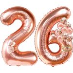 Rose Gold 26 Balloon Number for 26th Birthday - Large, 40 Inch | 26 Birthday Decorations for Women | 26 Birthday Balloons with Rose Gold Confetti Balloon | 26 Years Old Birthday Party Supplies Decor