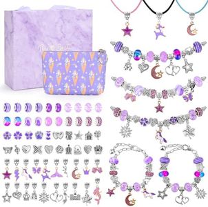 Donaky Jewellery Bracelet Making Kit, Charm Kids Jewellery Sets for Girls DIY Beads for Bracelet Making Craft Kits for Kids 6-12 Years Old Teenage, Purple