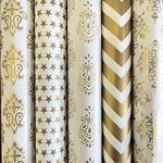 SATYAM KRAFT 5 Pcs Gift Wrapping Paper sheet, wrapping Sheet material for Packing Birthday, Anniversary, occasions events, crafts, Return Gifts wrapper, Scrapbooking, Diwali Gifting (Pack of 5)(Mix) (Golden)(28 x 19 In)