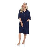 IUEG Zip Up Dressing Gown Terry Towelling Bath Robes For Women 100% Cotton Dressing Gown Drying in Mint Blue Pink colour (16-18, Navy)