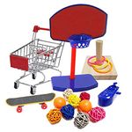 JasCherry 4Pcs Bird Training Intelligence Toys Set Included Training Basketball, Colorful Stacking Rings, Mini Skateboard and Shopping Cart Toy, Sepak Takraw for Parrots Budgies Cockatiel Parakeet #6