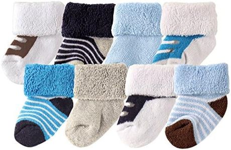 Luvable Friends Baby Newborn and Baby Terry Socks, Blue Brown, 0-6 Months