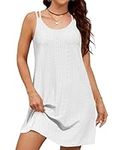 Zeagoo Summer Dress Women's Dresses Elegant Beach Dress Sleeveless Casual Dress Knee-Length A Line Round Neck Mini Dress Spaghetti Dress Strap Dress Casual Plain S-XXL, White, L
