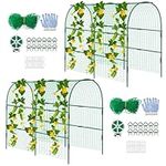 codree 2 Packs Garden Cucumber Trellis for Plant- 47 x 47 Inch Metal Arch Melon Trellis for Raised Bed- Foldable Tunnel Trellis with Climbing Net Clips for Growing Vine Vegetable