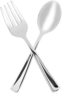 Plasticpro Disposable Plastic Silver Serving Utensils 12 Serving Forks & 12 Serving Spoons Durable Heavy Duty Premium Serving Utensils Silver 12 Sets