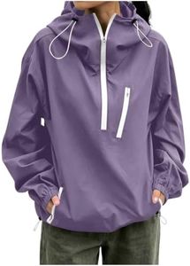 VOGFFR Raincoats for Women with Hood,Lightweight Rain Jacket Women Half Zip Windbreaker Zipper Pocket Long Sleeve Jackets Hiking Raincoat with Hood
