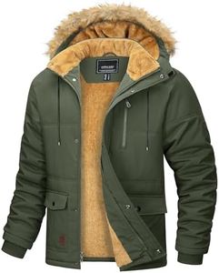 MAGCOMSEN Mens Jacket Winter Parka With Hood Thicken Warm Puffer Jacket Fur Fleece Lined Work Jacket Hiking Snow Jacket Army Green 2XL