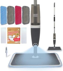 White Magic Spray Mop – 2-in-1 Mop & Bucket Set with Fine-Mist Sprayer, 40pk Eco Basics Cleaning Sheets, 2 X Microfibre Wet & Dusting Pads, 2 Floor Erasers & Cleaning Comb – for All Hard Surfaces