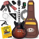 Pyle 6 String Semi-Hollow Body Electric Guitar Set – 41.8" Full-Size Jazz Instrument Kit with Complete Accessories, 22 Fret Maple Neck, Single Coil Jazzmaster Pickups, Matte and Sunburst Finish