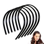 6 Pack Black Plastic Headbands for Women Girls Man,Black Hair Hoop with Teeth,Headband Hair Bands for Unisex (8mm Wide)