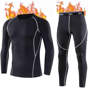 ZDQ Ropa Interior Térmica Invierno Hombre Esquí Térmico Conjuntos Térmicos Camisetas Manga Larga Pantalon Largos Deportes Senderismo Snowboard Negro M