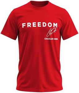 Freedom Shirt – Simple Freedom Text with Charlie Kirk Signature T Shirt for Men & Women Patriotic Tee Red XXX-Large