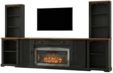 Woarvst 104 inch Media Console with Electric Fireplace, 3-Piece Entertainment Center, Farmhouse Black MDF TV Stand with Storage,