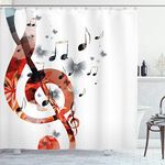 Ambesonne Music Shower Curtain, G-Clef Key Instrument Creative Rhythmic Ornate Motifs Digital Design Print, Cloth Fabric Bathroom Decor Set with Hooks, 70" Long, Pale Rust