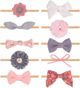 Weyeena Baby Girls Nylon Elastic Headband Soft Flower Hair Band for Toddler Infant Newborn Set of 10……