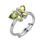 Green Butterfly Rings Women 925 Sterling Silver Animal Butterflies August Birthstone Peridot Band Adjustable Ring Crystal Wedding Birthday Jewelry DR0122A