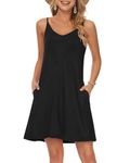 MISFAY Beach Dress for Women Summer Casual Tank Dress V Neck Spaghetti Strap Swing Dress with Pockets Black L