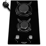 NOXTON Gas Hob 2 Burner with LPG/NG Kit, Built-in Gas Cooker Plug & Go Easy Installation, Black Tempered Glass Easy to Clean, Cast Iron Pan Support, Flame Out Protection Prevent Gas Leakage