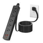 DEPOW 5-Outlet Power Bar Surge Protector with 4 USB Ports (2 USB C), 10 Ft Ultra Thin Extension Cord, Low Profile Flat Plug, 15 Amp Circuit Breaker, 1700 Joules, Wall Mount for Home Office, Black