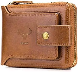 BAIGIO Genuine Leather Wallets for Men Multi Card Purse with Zipper Wallet Men RFID Blocking Coin Pocket(Yellow)