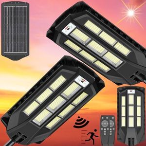 TENKOO Solar Street Lights Outdoor 7200W Solar Parking Lot Lights 2 Pack, 600000 Lumens LED Wide Angle Lamp with Motion Sensor Street Lights IP67 Waterproof Commercial Lighting for Yard, Pathway