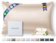 RENESSY Premium Silk Pillowcase 100% Organic Mulberry Silk, 22 Momme, Grade 6A - Oeko-Tex Certified in Germany - Luxury for Hair & Skin, 1 Piece (Queen, Champagne)