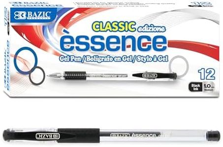 BAZIC Essence Gel Pen, Medium Point 1.0mm Black Gel Ink Pens, Comfort Grip Smooth Writing, 12 Count, 1-Pack