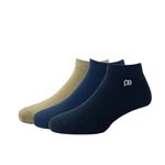 Peter England Mens Cotton Ankle Length Socks (Pack of 3) Beige, Navy, Black