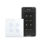 CNBINGO WiFi Smart Light Switch Work with Alexa, Multi-Way Control by Smart Life App, 4-Gang Touch Switch, White Glass Panel, LED Backlight, Neutral Wire Required