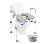 KMINA - Raised Toilet Seat with Handles (Up to 400 lbs), Sturdy Commode Toilet Chair with Bucket, Disabled Toilet Seat Frame, Commode Chairs for Disabled and Elderly, Toilet Seat Riser (White)