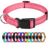 TagMe Reflective Nylon Dog Collars, Adjustable Classic Dog Collar with Quick Release Buckle for Small Dogs, Baby Pink, 2.0 cm Width