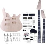 Fistrock DIY Electric Guitar and Bass Double Neck Kit 6 String and 4 String Guitar Kits Right Handed with Basswood Body Hard Maple Neck Chrome Hardware Build Your Own Bass and Guitar.