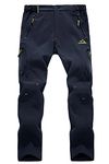 EKLENTSON Mens Snow Pants Waterproof Softshell Fleece Lined Breathable Winter Warm Outdoor Walking Climbing Trousers, Blue Navy, 32