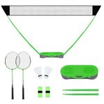 FBSPORT Portable Badminton Net Set with Freestanding Base, 2 Badminton Rackets 2 Shuttlecocks and 1 Net, for Outdoor Indoor Sports, Easy Setup Net