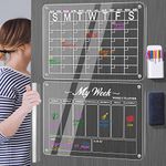 Acrylic Magnetic Fridge Calendar, 16 * 12in Weekly and Monthly Set of Acrylic Calendar Fridge, Clear Dry Erase Calendar with 8 Markers 1 Eraser, Reusable Magnetic Calendar Fridge