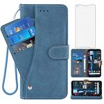 Asuwish Compatible with Google Pixel 2XL Wallet Case and Tempered Glass Screen Protector Flip Credit Card Holder Stand Cell Accessories Phone Cover for Pixle 2 XL Pixel2XL Pixel2 LX Women Men Blue