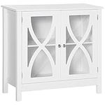 HOMCOM Kitchen Sideboard, Glass Door Buffet Cabinet, Bathroom Storage Cabinet with Adjustable Storage Shelf for Dining Room, Living Room, White