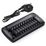 EBL AA AAA Rechargeable Battery Charger 9V Battery Charger for Ni-Mh Ni-Cd AA AAA 9V Batteries, 999 12 Slots LCD Battery Charger