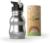 Kids Water Bottle - 350ml, Silver | Stainless Steel | Upgraded Leak Proof Lid With Straw & Handle for Children | Easy Sip Toddler Cup | Eco Friendly Drinks Bottle | Great for a Lunch box or Gift