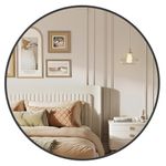 SONGMICS Round Mirror, 61 cm Bathroom Mirror for Wall, Metal Frame, Easy to Install, Modern Wall Mirror for Bathroom, Living Room, Bedroom, Entryway, Hallway, Ink Black LWM102B01