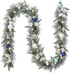 Valery Madelyn Silver Blue Pre-Lit Christmas Garland Christmas Ornaments with Lights for Mantle, 9ft Lighted Battery Operated Xmas Garland for Front Door Fireplace Table Centerpiece