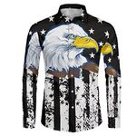 Biyejit American Flag Eagle Men's Button Down Dress Shirt Regular Fit Long Sleeve Casual Shirts for Beach Outdoor Streetwear