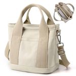 Aucuu Multi-Pocket Tote Bag, Canvas Tote Bags for Women, Crossbody Bags with Adjustable Strap, Large Capacity Shoulder Bag with Zipper, Ladies Handbags for School Shopping Work Travel, Khaki M