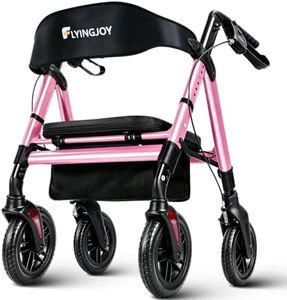 FlyingJoy Rollator Walkers with Seat,450Lb Rolling Walkers,23.76lbs(10.8kg) Extra-Wide Heavy-Duty Rollator Walkers with Seat and Brakes for Seniors and Adults Bariatric with Large Aluminum (Pink)