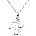 Dew Sterling Silver Hoofing Around Horse and Horseshoe Necklace 45.7 cm