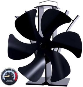 Tomersun Log Burner Stove Fan 6 Blades with Thermometer Woodburning Heat Powered Fire Fans for Fireplace/Wood Burning Stove/Log Burner